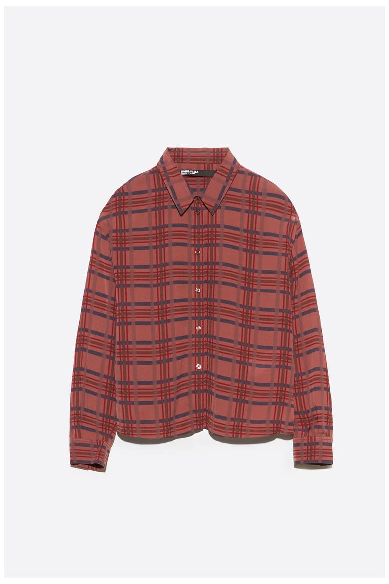 Checked Boxy Fluid Shirt, Alternate, color, GARNET