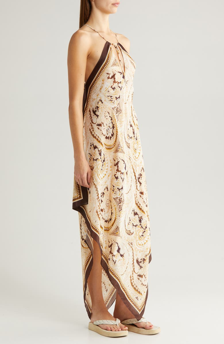 L'AGENCE Elise Paisley Halter Cover-Up Midi Dress, Alternate, color, 