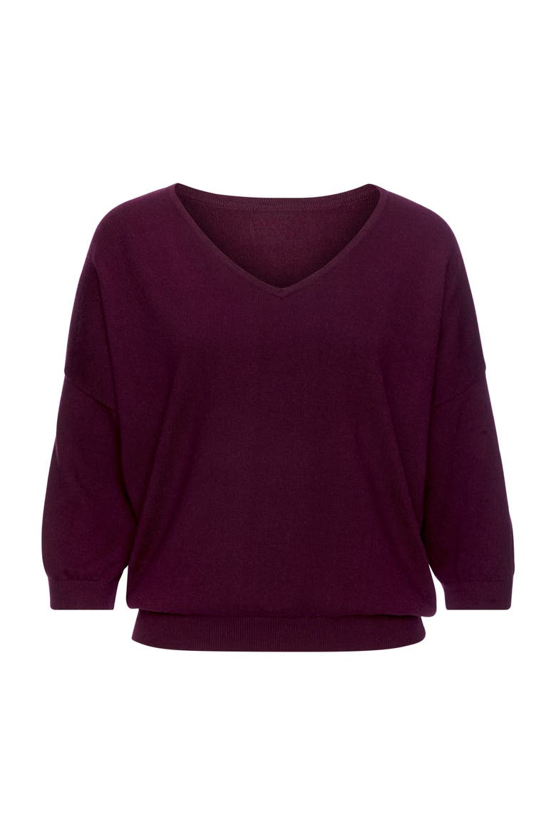 Drop Shoulder V-Neck Sweater, Alternate, color, Wine