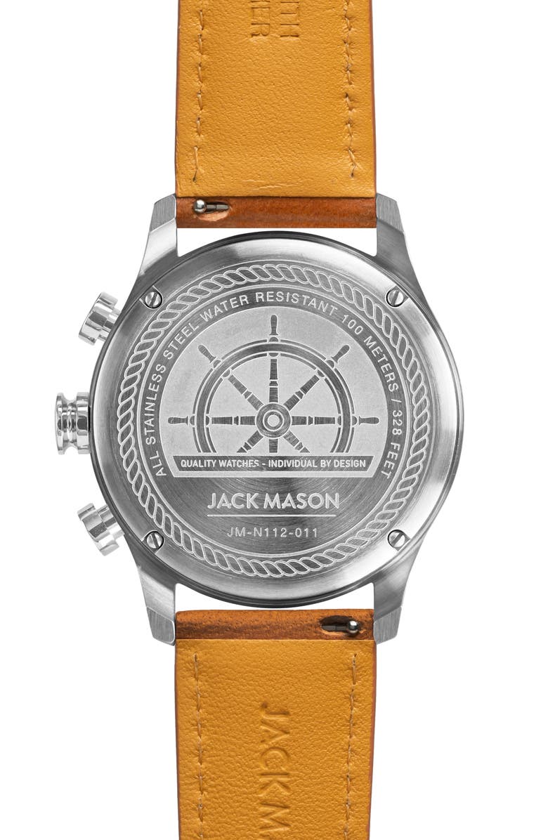 Jack Mason Nautical Chronograph Leather Strap Watch, 42mm, Alternate, color, 