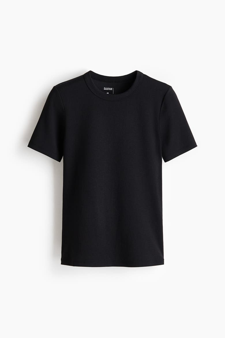 Cooling Slim Fit Ribbed T-shirt, Alternate, color, Black