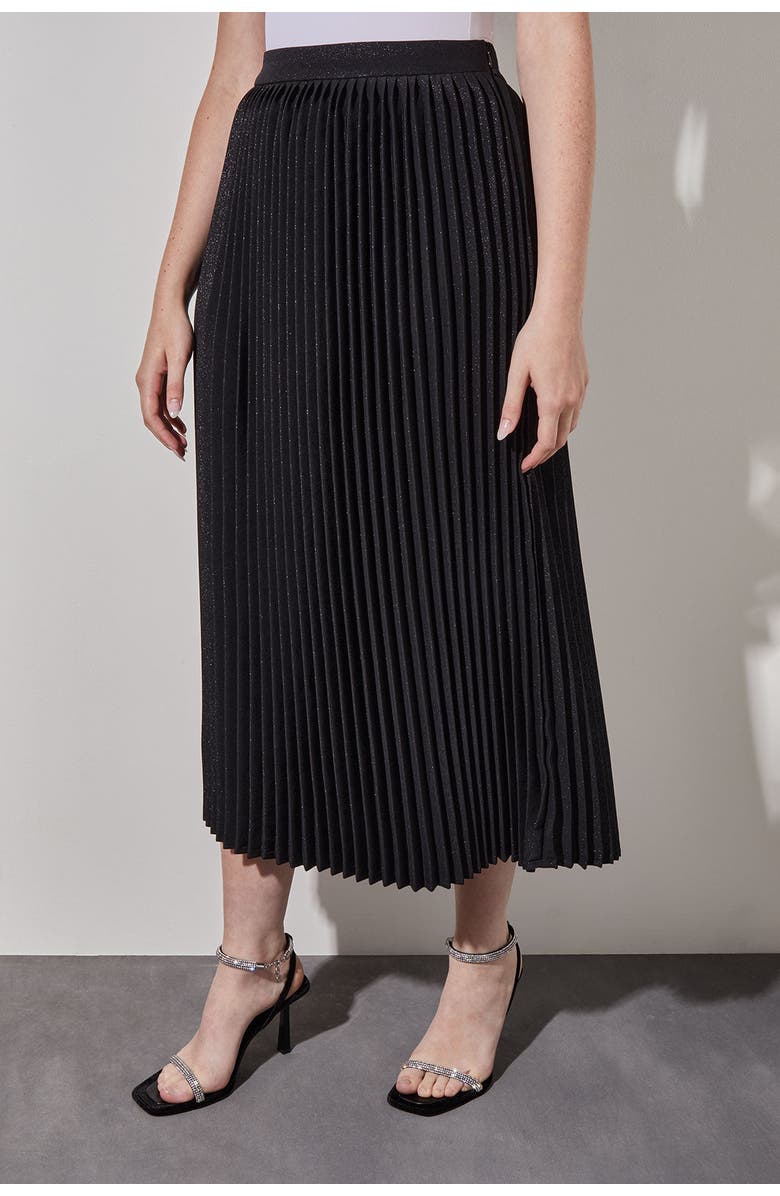Ming Wang Midi Pleated Skirt Shimmer Woven, Alternate, color, Black/Silver