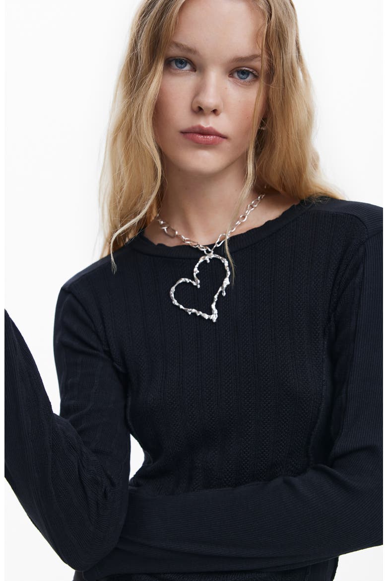Charm Pointelle Stretch Cotton Top, Alternate, color, BLACK