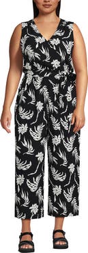 Lands' End Sleeveless Creaseless Wrap Jumpsuit with Smocked Waist