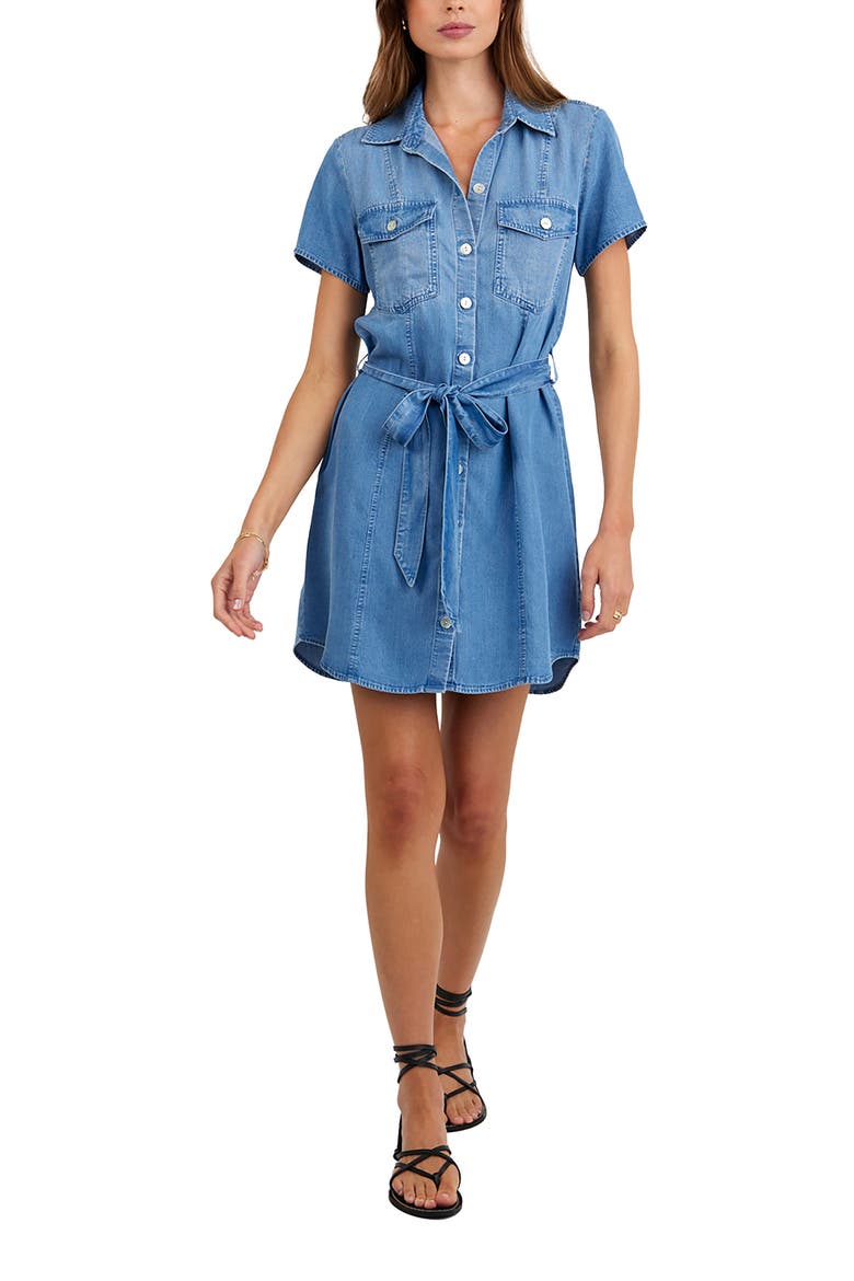 Short Sleeve Tie Belt Denim Shirtdress, Main, color, INDIGO HARBOR WASH