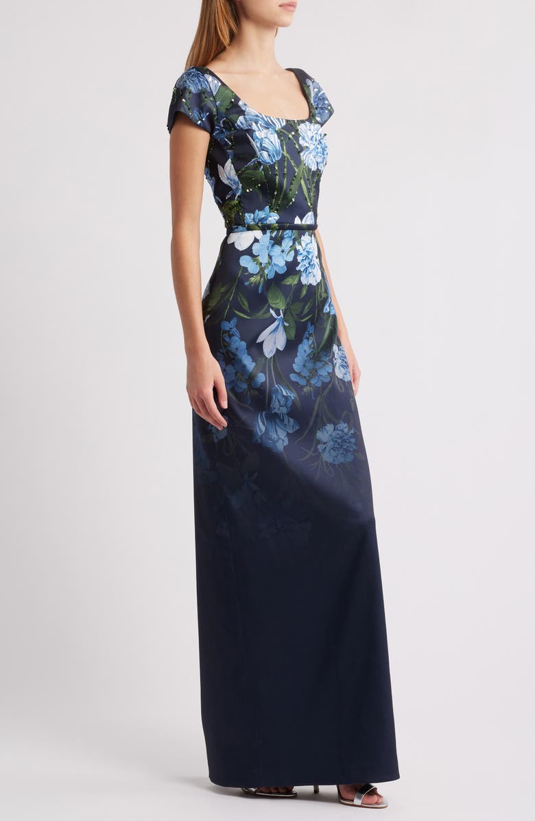 Sachin & Babi Grace Sequin Floral Stretch Mikado Gown, Alternate, color, Night Sky Prima Garden