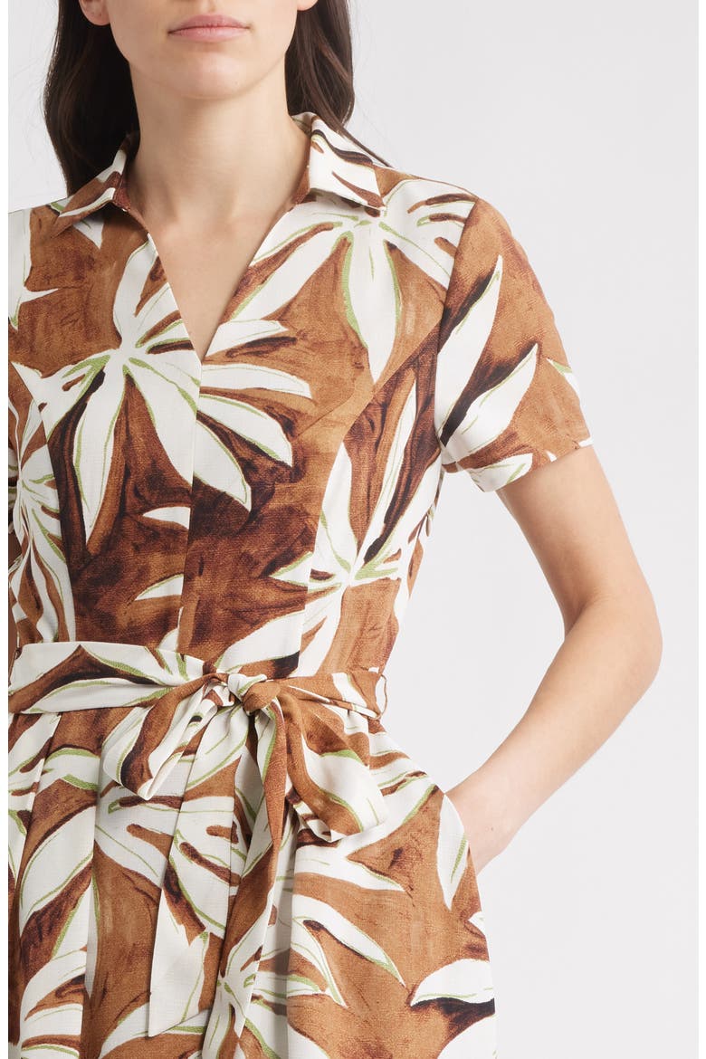 Palm Print Short Sleeve Shirtdress, Alternate, color, BARK PALM