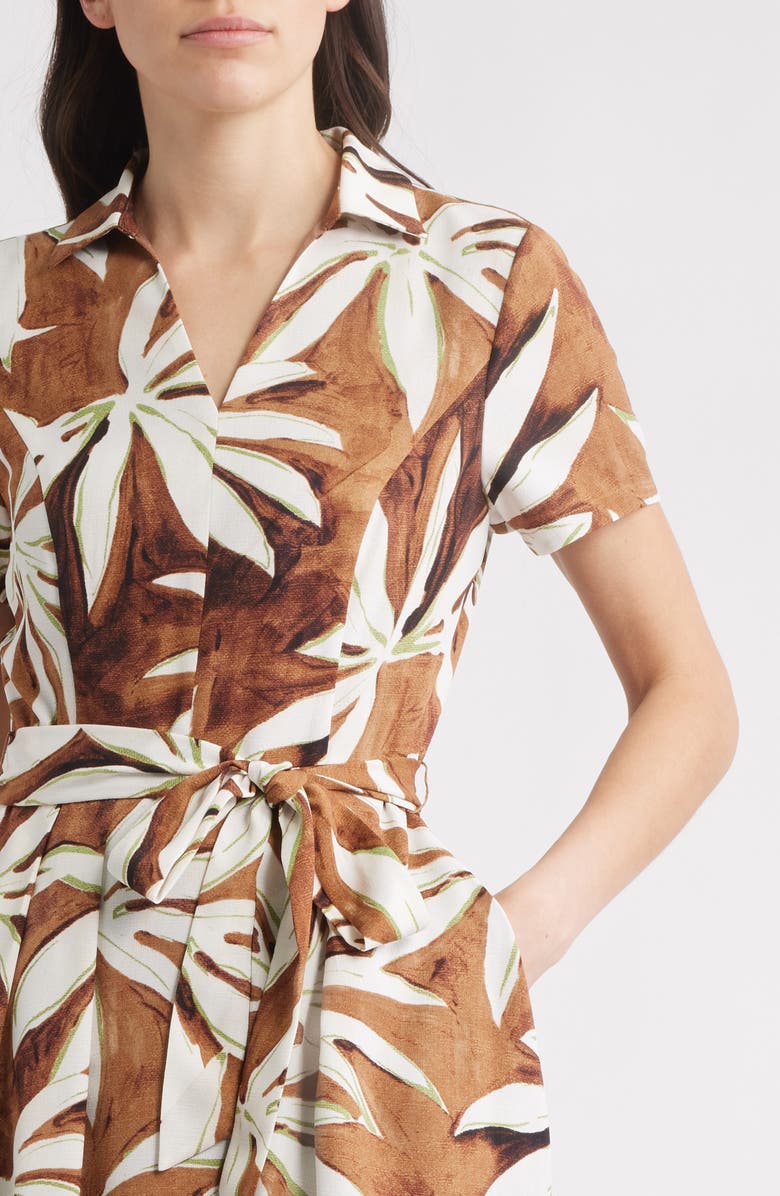 Tahari ASL Palm Print Short Sleeve Shirtdress, Alternate, color, Bark Palm