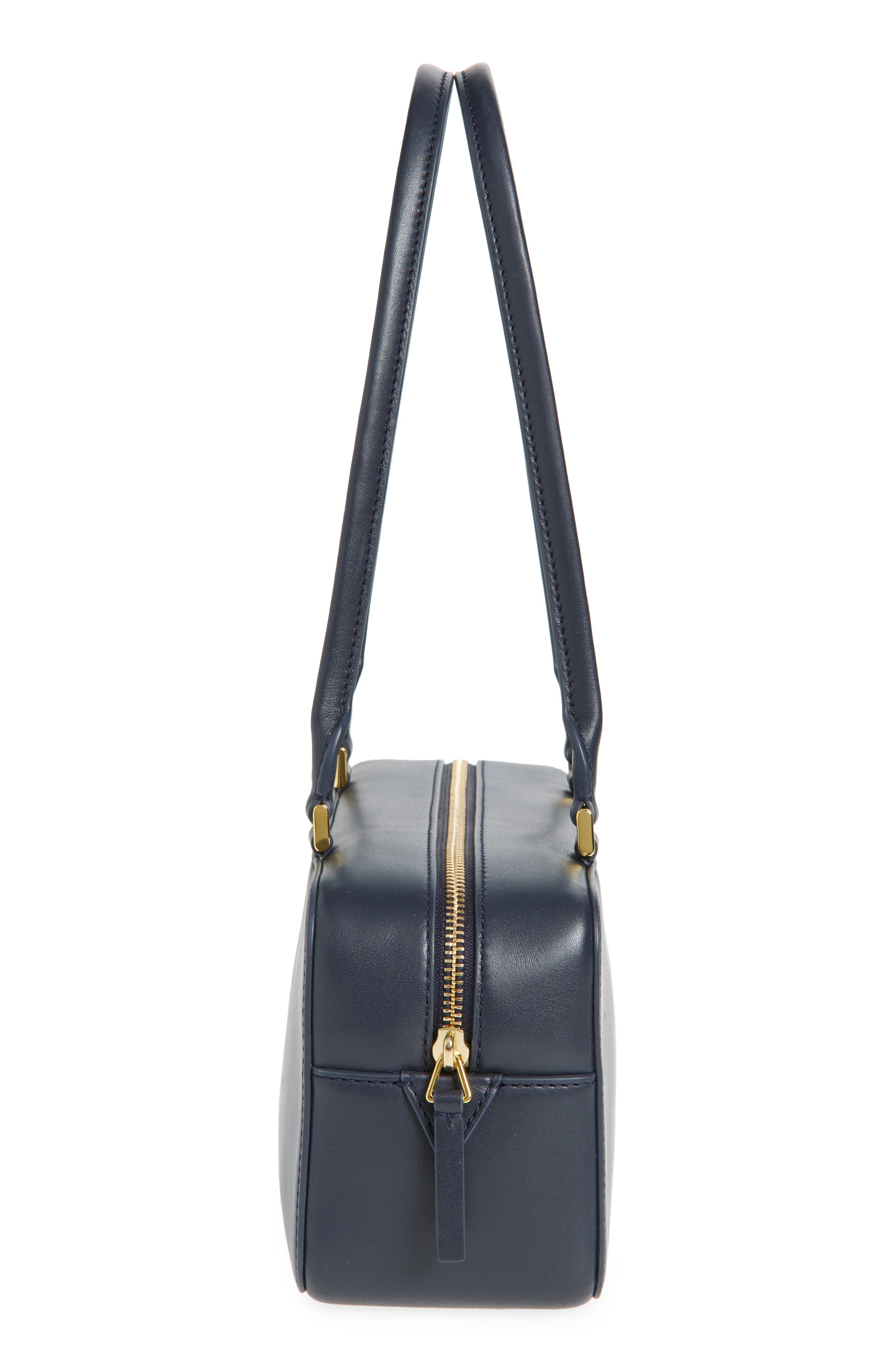 Veronica Beard Boxy Leather Shoulder Bag, Alternate, color, Navy