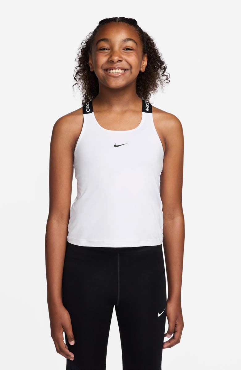 Nike Kids' Pro Dri-FIT Racerback Tank Top, Main, color, White/ Black/ Black