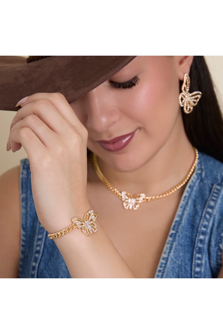 Gold-Tone Butterfly Crystal Chain Bracelet, Alternate, color, Gold