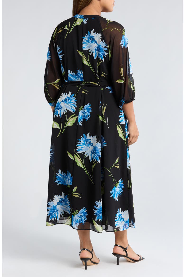 Floral Puff Sleeve Maxi Dress, Alternate, color, RICH BLACK