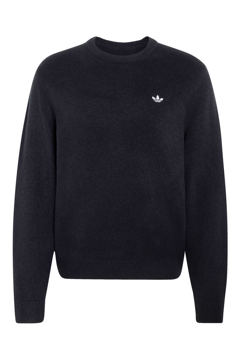 Trefoil Embroidered Crewneck Sweater, Alternate, color, BLACK