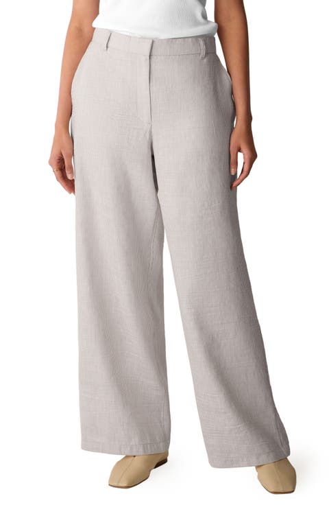 High Waist Linen Blend Wide Leg Pants