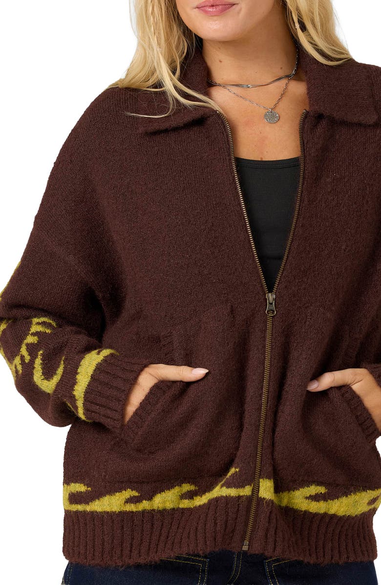 O'Neill Corrine Zip Up Sweater, Alternate, color, Chocolate