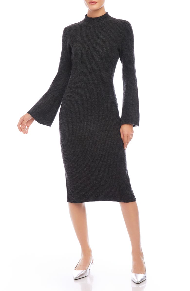 FIFTEEN TWENTY Mock Neck Long Sleeve Rib Sweater Dress, Main, color, Charcoal