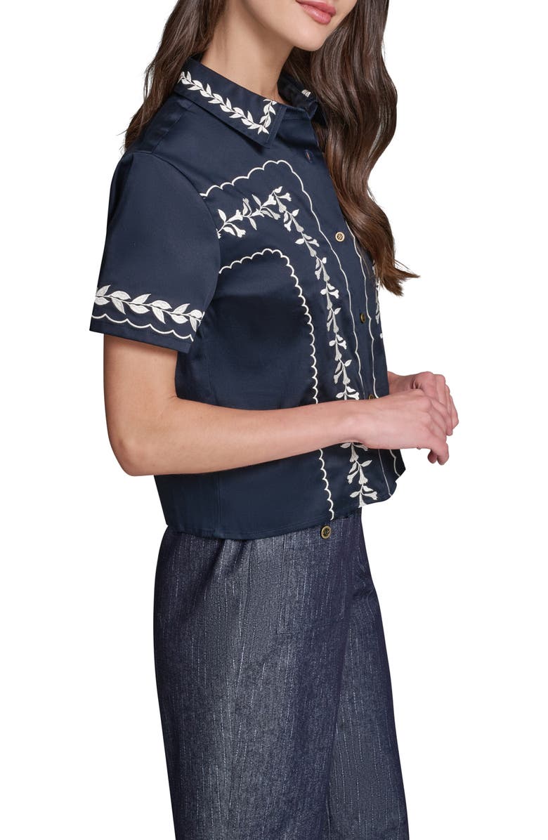 KARL LAGERFELD PARIS Embroidered Button-Up Shirt, Alternate, color, Midnight Navy