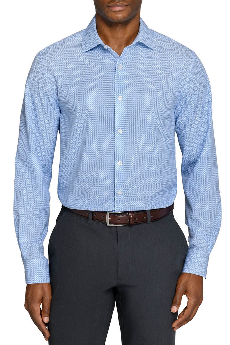 Round Geo Print Performance Dress Shirt, Main, color, WHITE/ BLUE