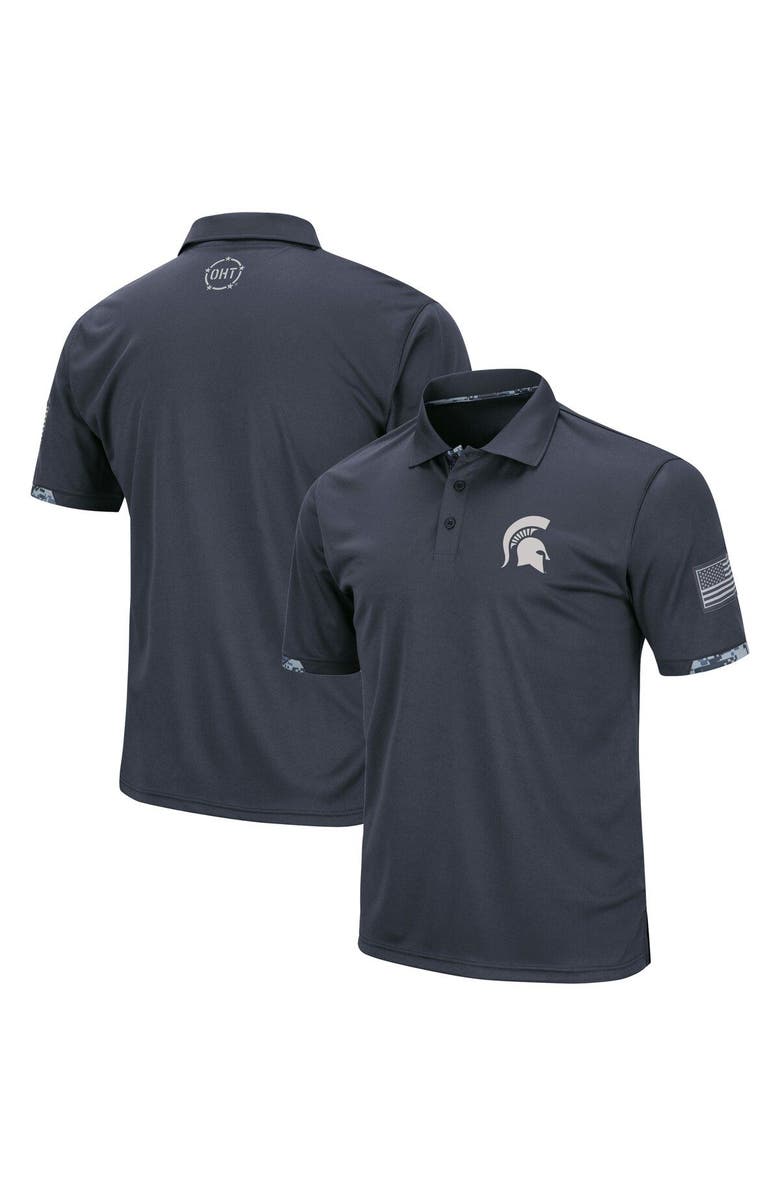 COLOSSEUM Men's Colosseum Charcoal Michigan State Spartans Big & Tall OHT Military Appreciation Digital Camo Polo, Main, color,