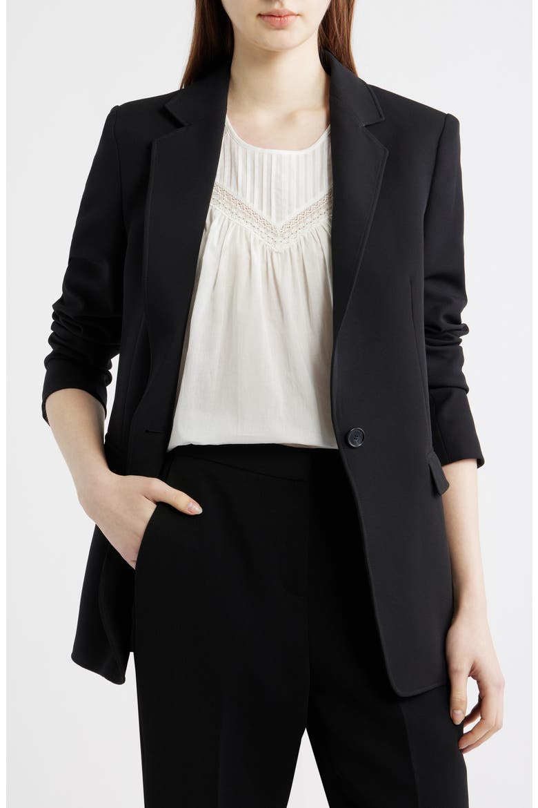 Jabla One-Button Crepe Blazer, Alternate, color, BLACK