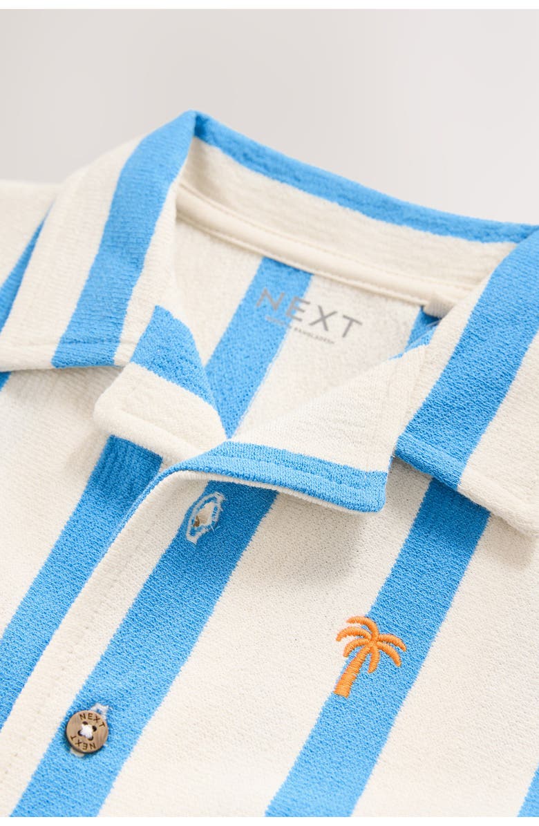 NEXT Kids' Stripe Knit Cotton Blend Camp Shirt & Drawstring Shorts Set, Alternate, color, Blue/White