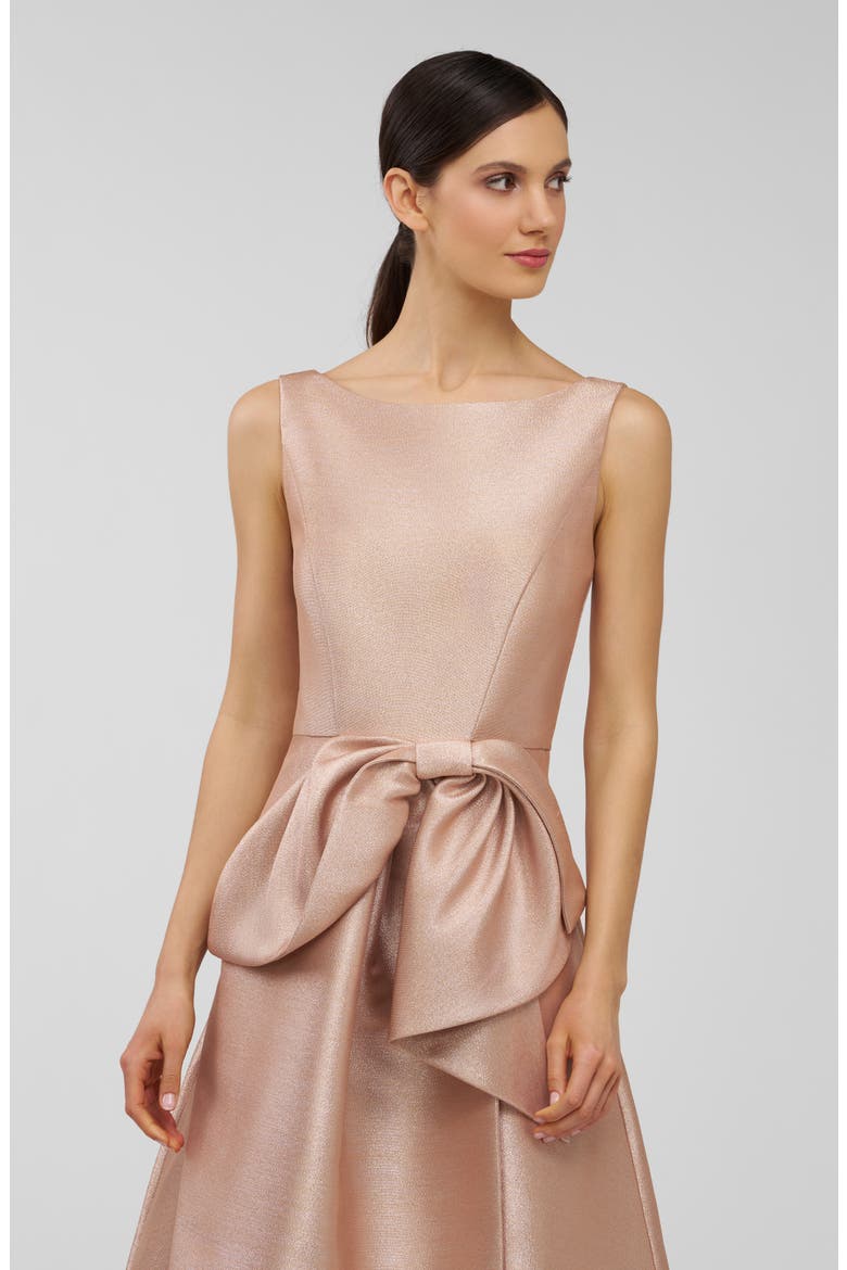 Lillian Metallic Bow Detail Cocktail Midi Dress, Alternate, color, GOLD