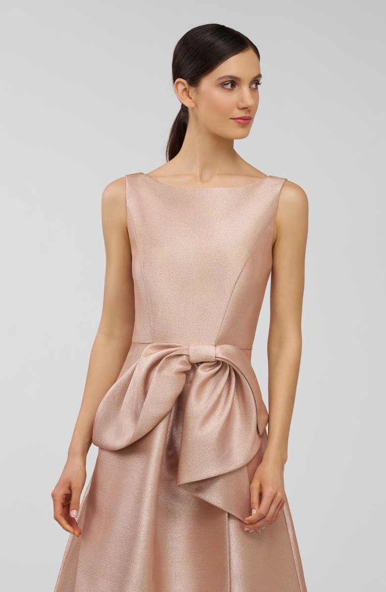 Kay Unger Lillian Metallic Bow Detail Cocktail Midi Dress, Alternate, color, Gold
