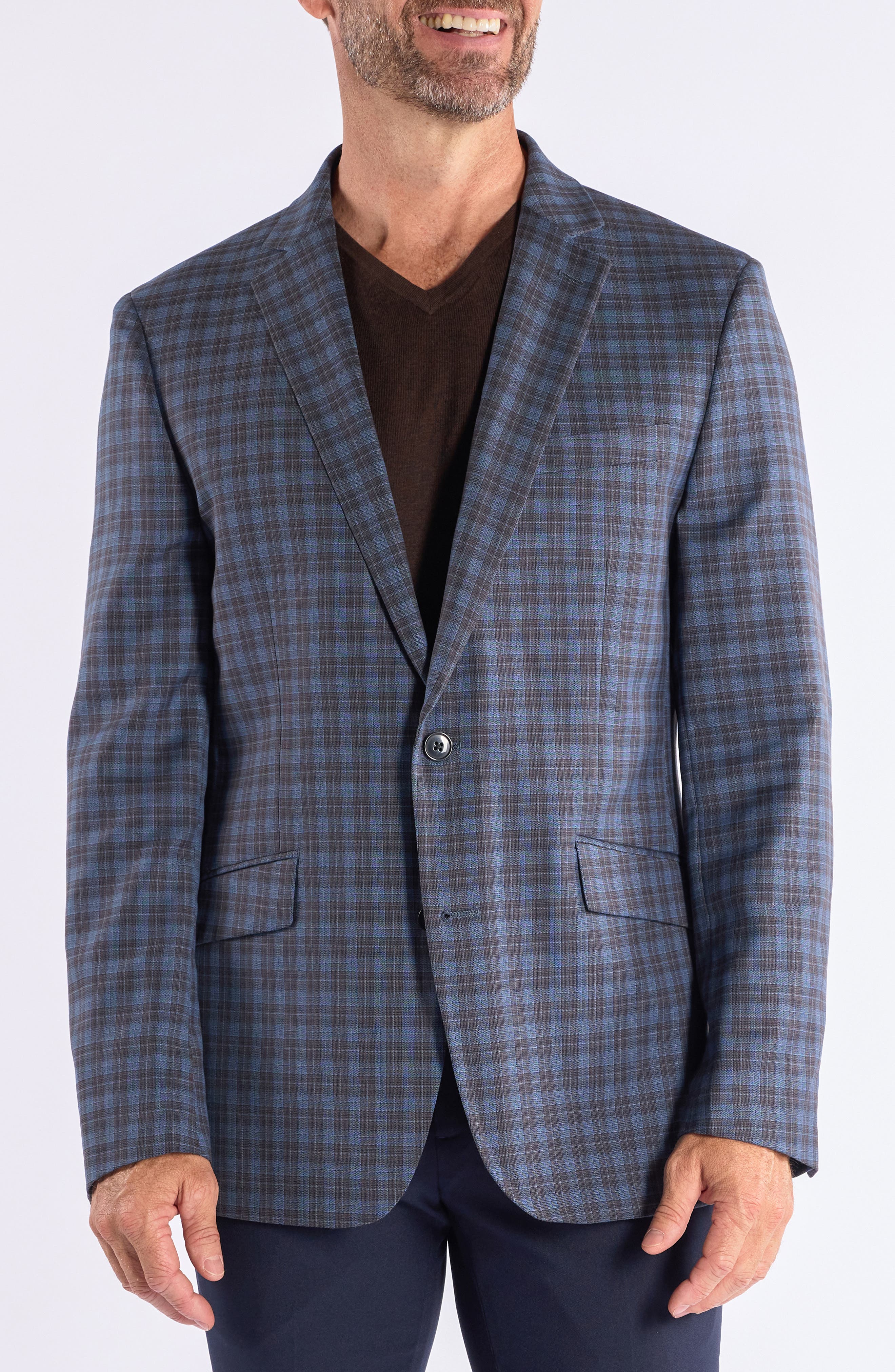 SAVILE ROW CO Mayfair Blue Brown Plaid Sport Coat