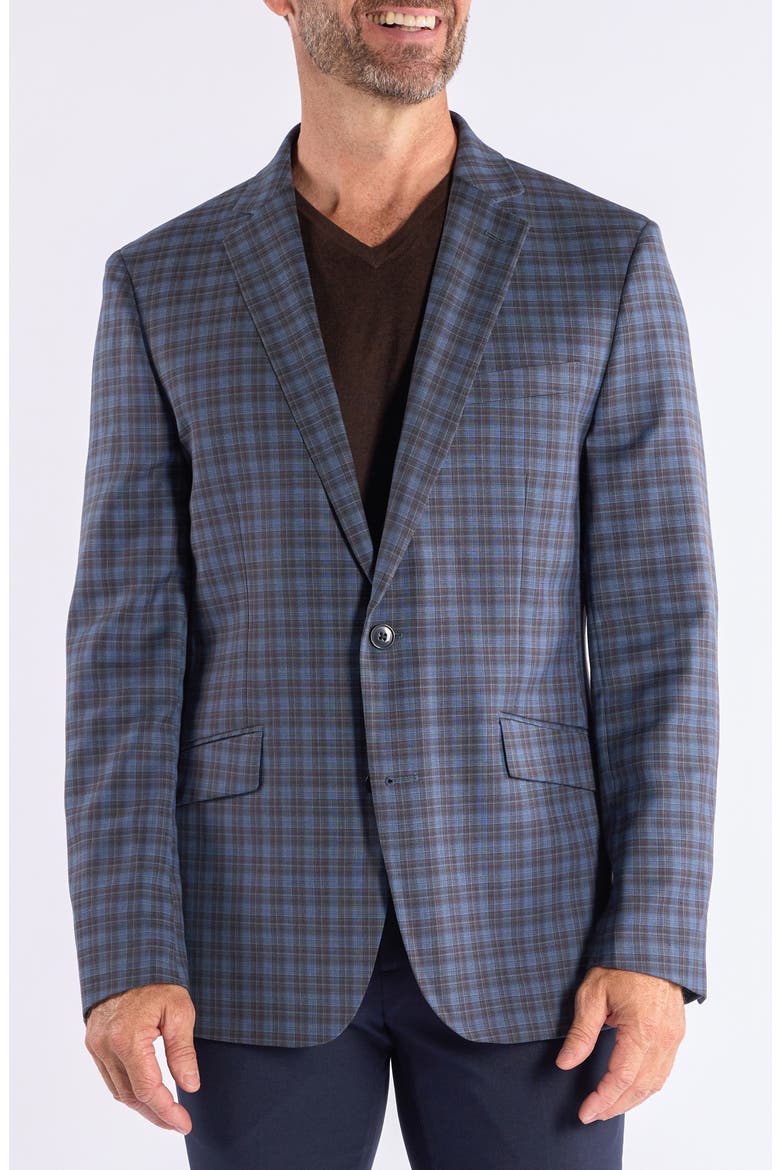 Mayfair Blue Brown Plaid Sport Coat, Main, color, BLUE