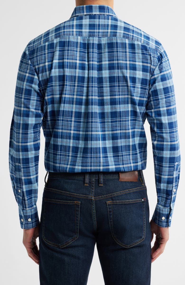 Peter Millar Malawi Plaid Cotton Twill Button-Up Shirt, Alternate, color, Indigo