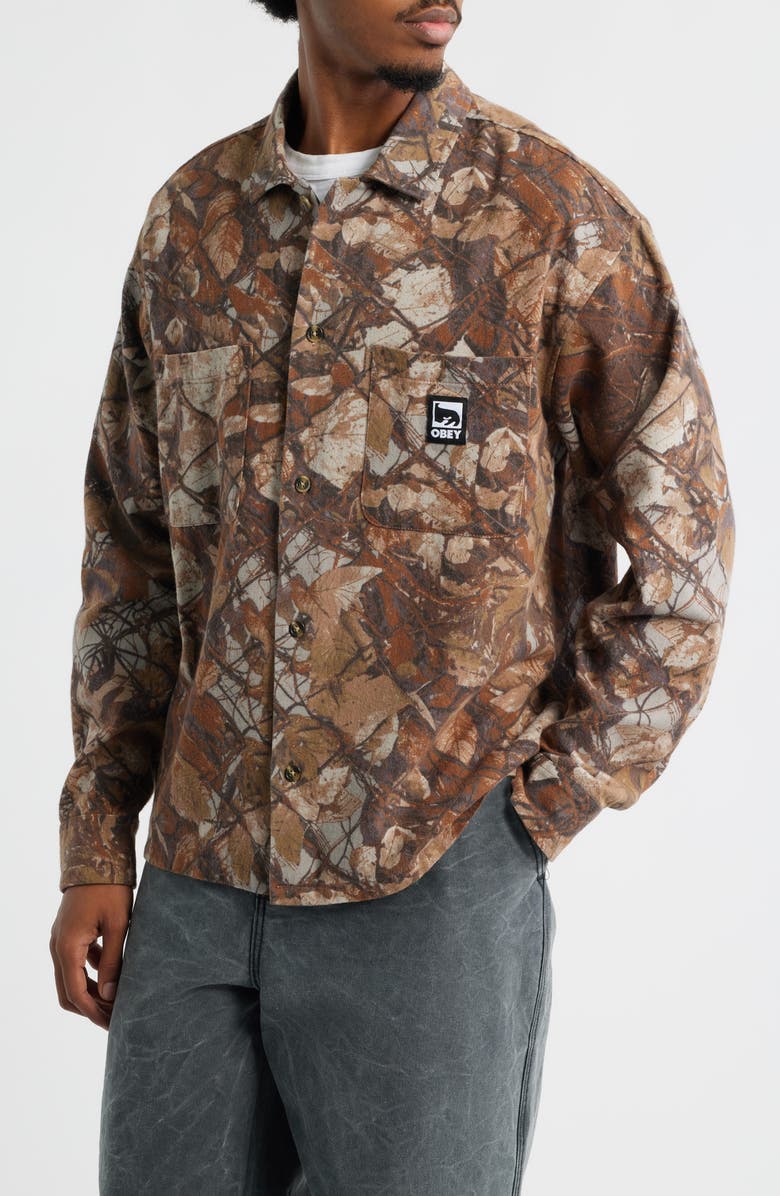 Obey Fence Camo Cotton Twill Overshirt, Main, color, Fence Camo Multi