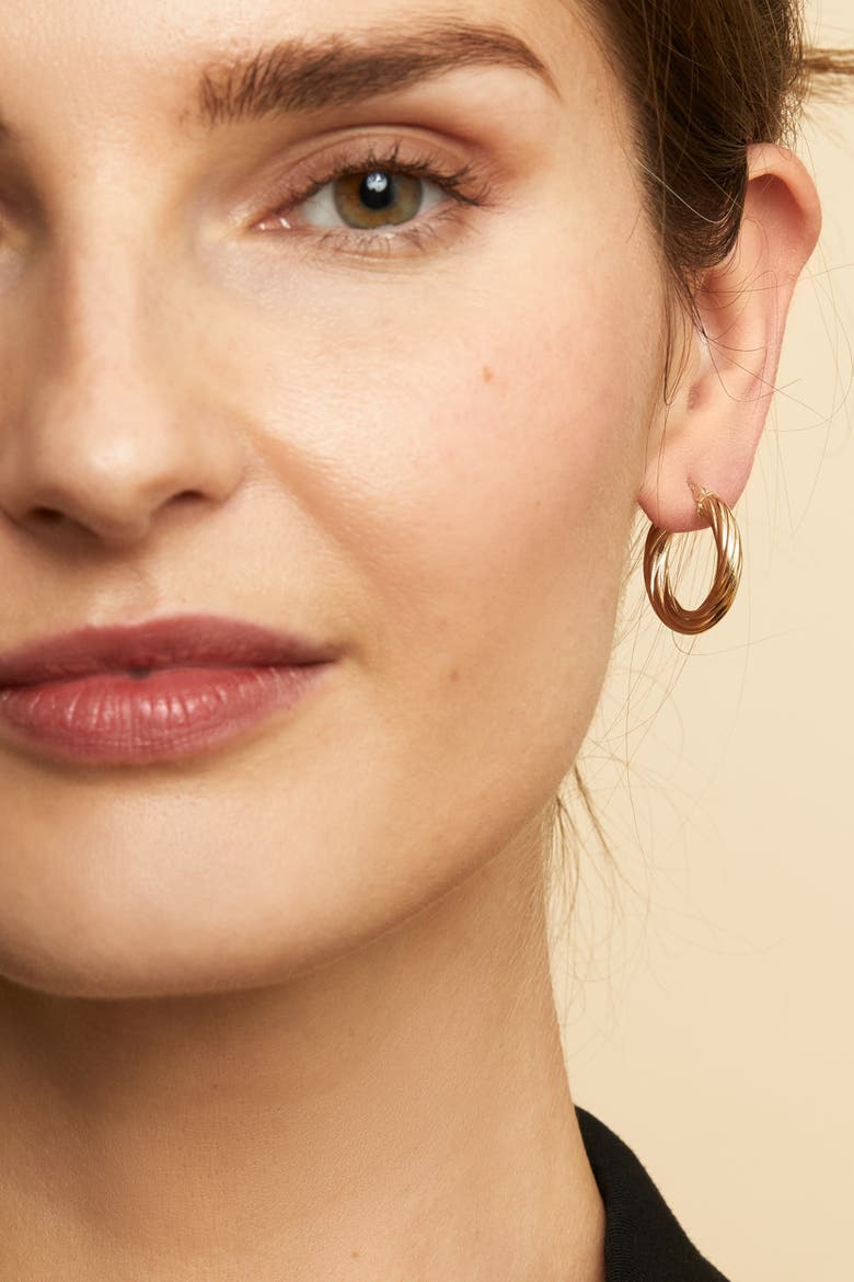14K Gold With A Twist Round Hoops, Alternate, color, Yellow Gold