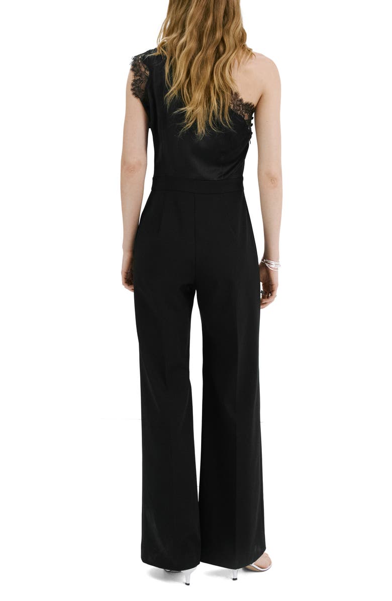 MANGO Lace Detail One-Shoulder Jumpsuit, Alternate, color,