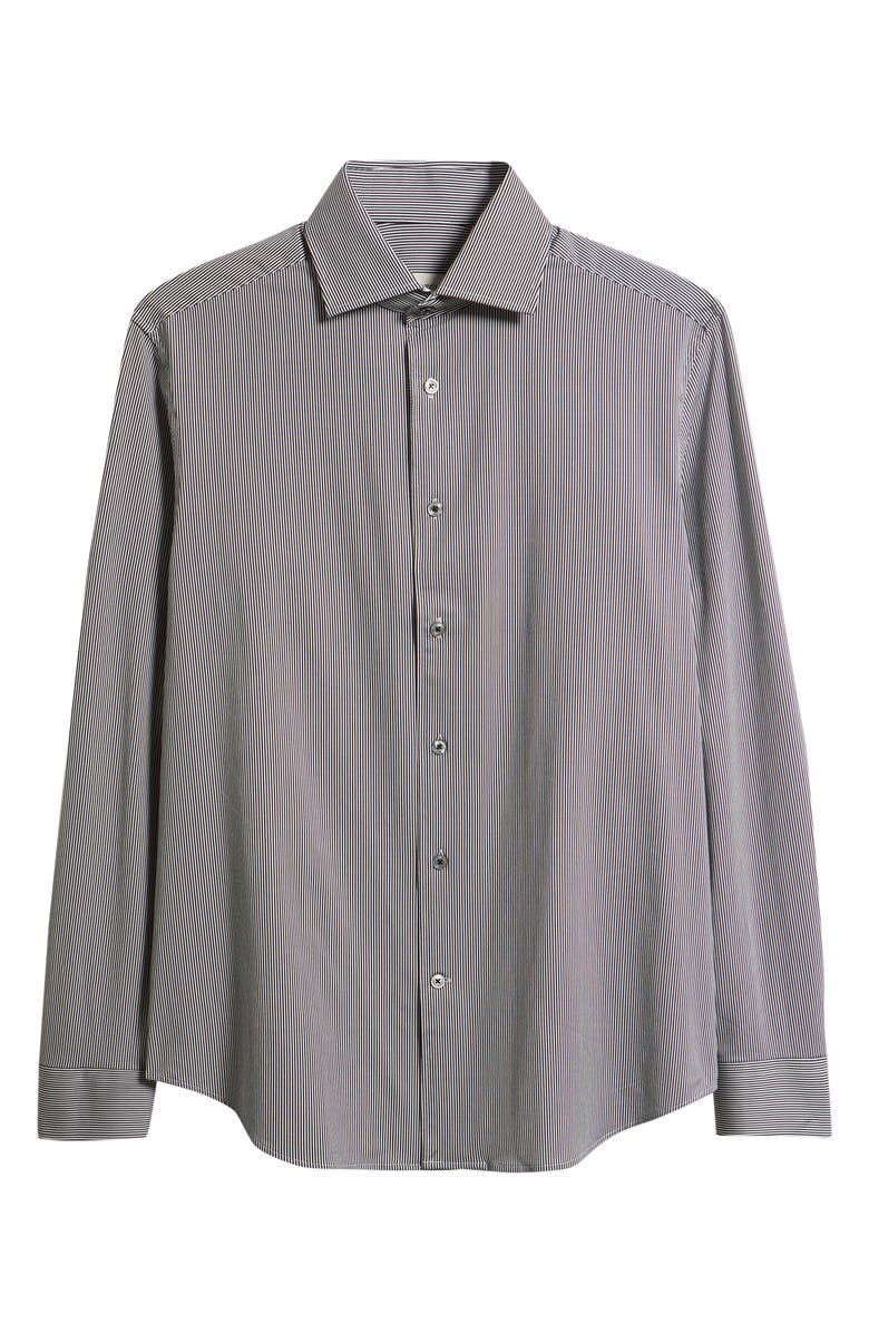 Bugatchi Devon OoohCotton<sup>®</sup> Stripe Long Sleeve Button-Up Shirt, Main, color, Black