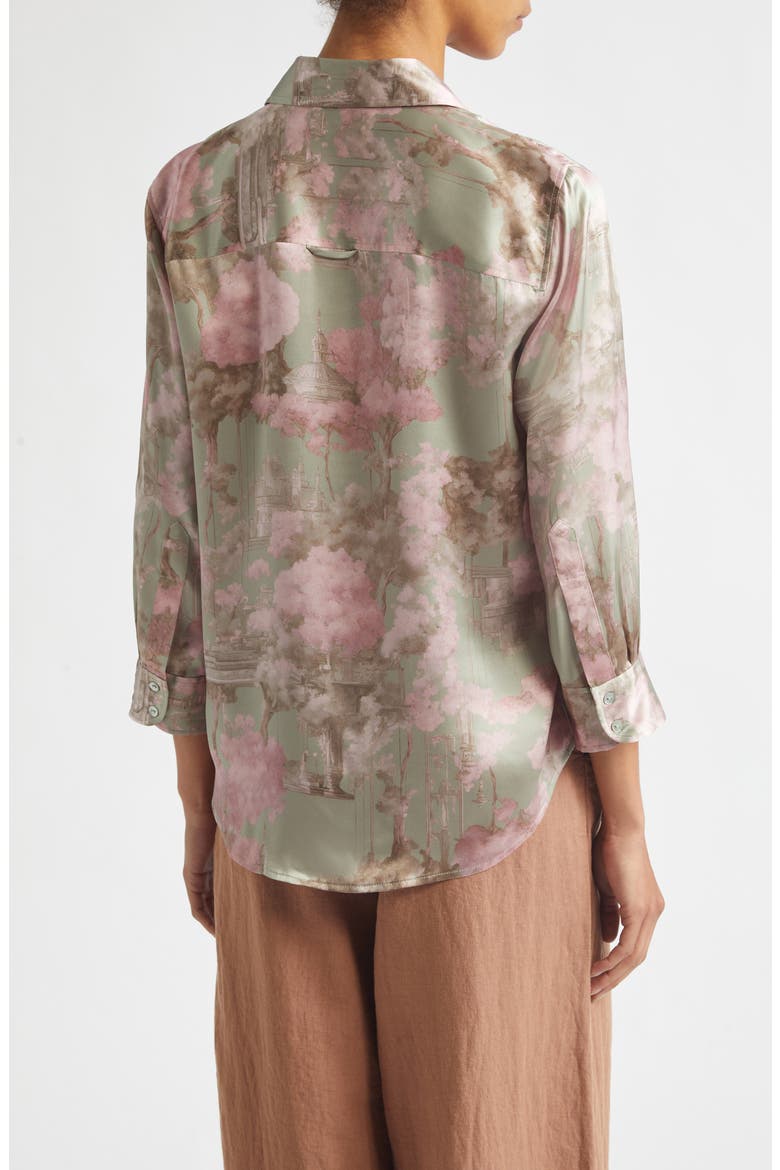 Dani Floral Three-Quarter Sleeve Silk Button-Up Shirt, Alternate, color, LIGHT STONE GREY MULTI GARDEN