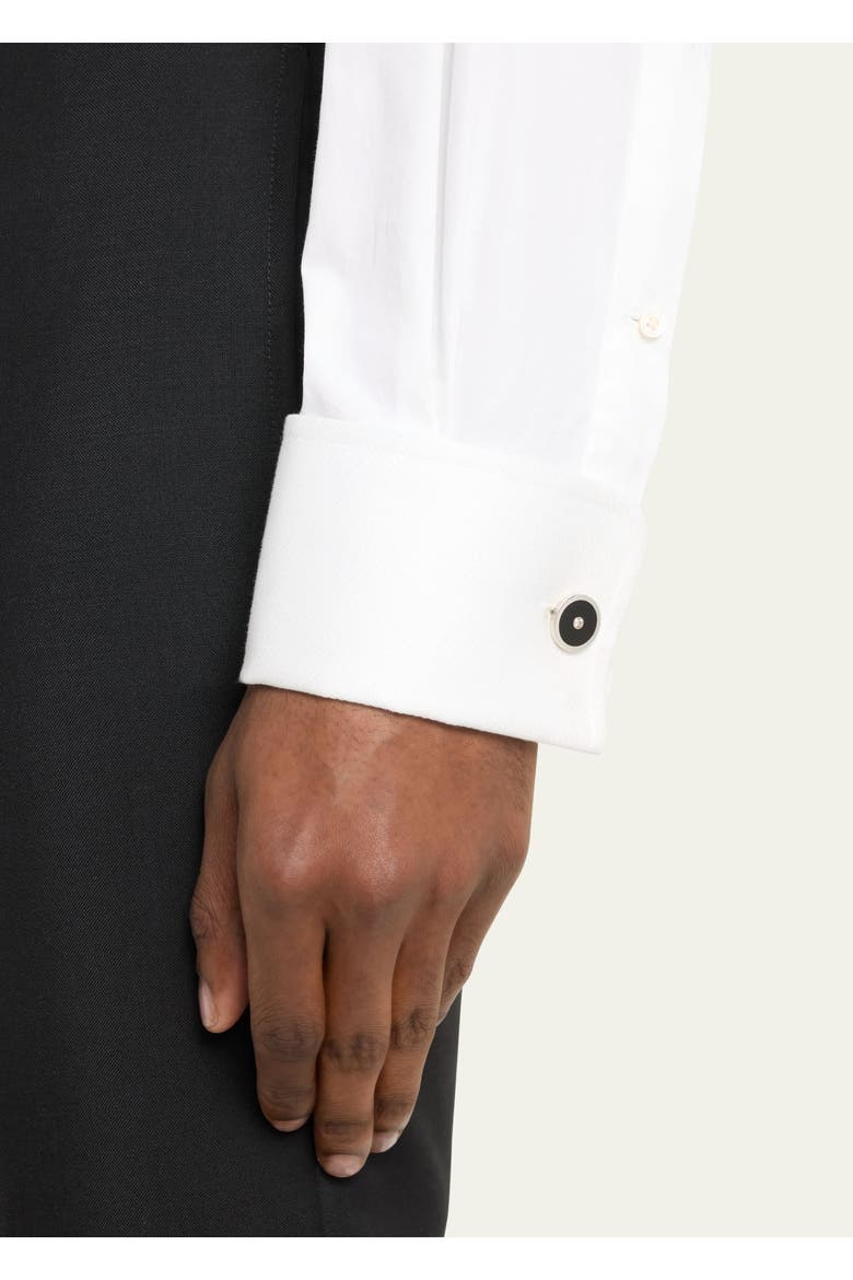 Black Onyx and Diamond Sterling Silver Round Cufflinks, Alternate, color, BLACK