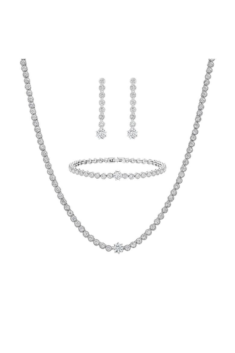 Celeste Tennis Necklace, Bracelet & Earring Set Dainty Jewelry, Main, color, Silver