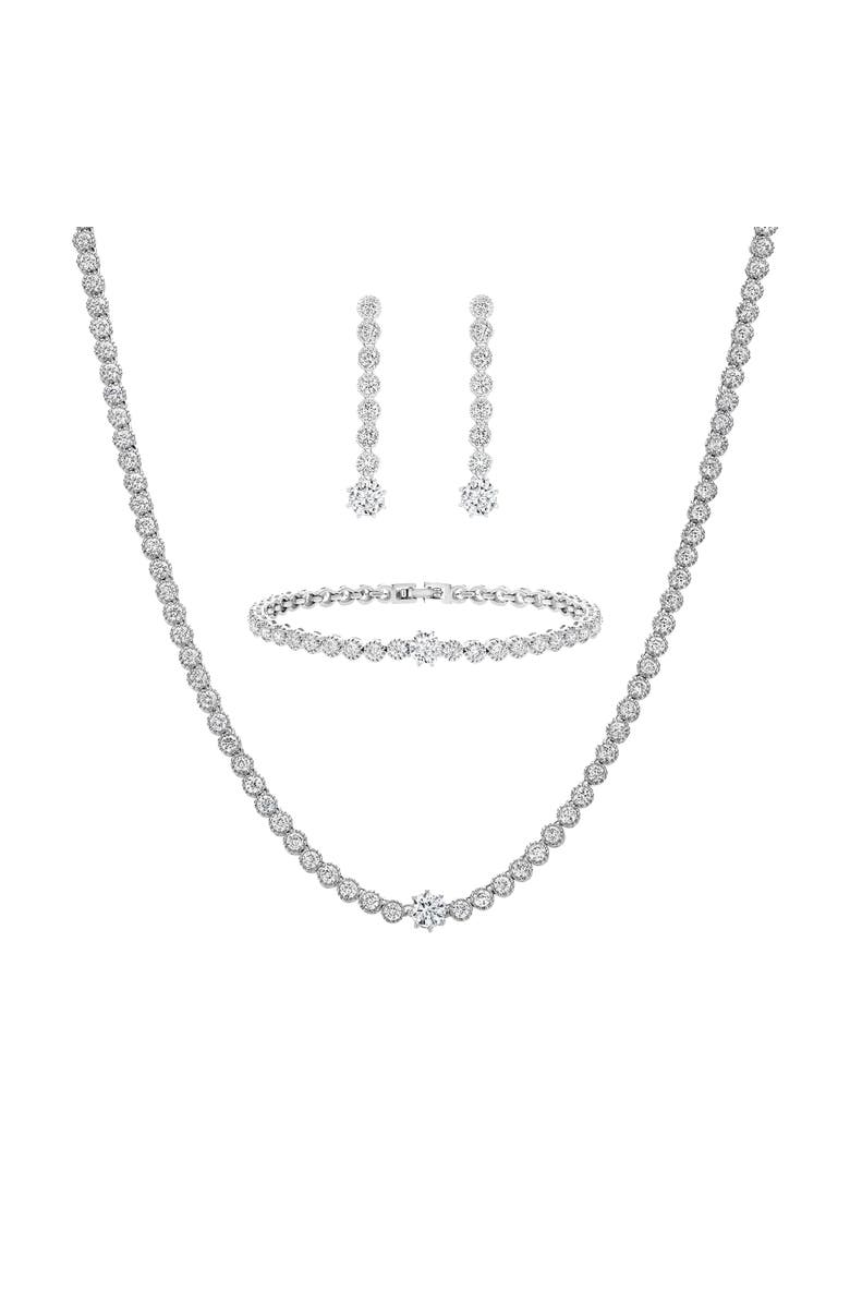 Bearfruit Jewelry Celeste Tennis Necklace, Bracelet & Earring Set Dainty Jewelry, Main, color, Silver