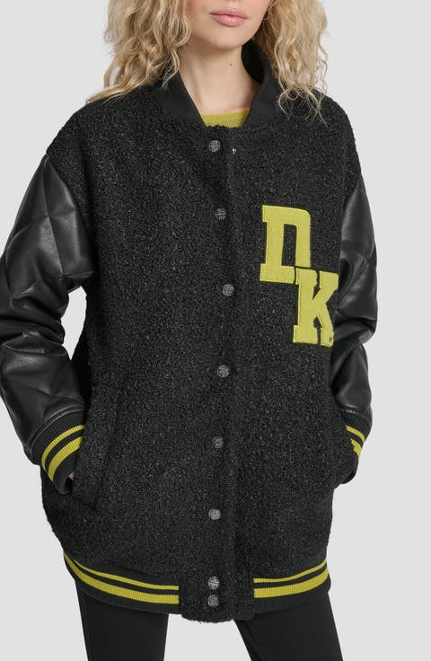 Logo Bouclé & Faux Leather Varsity Jacket