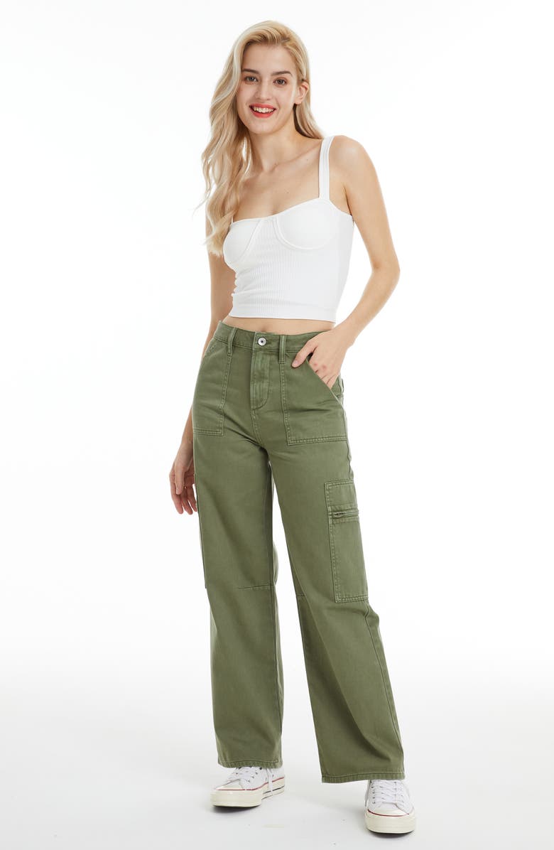 Bayeas High Waist Wide Leg Cargo Jeans, Alternate, color, Green