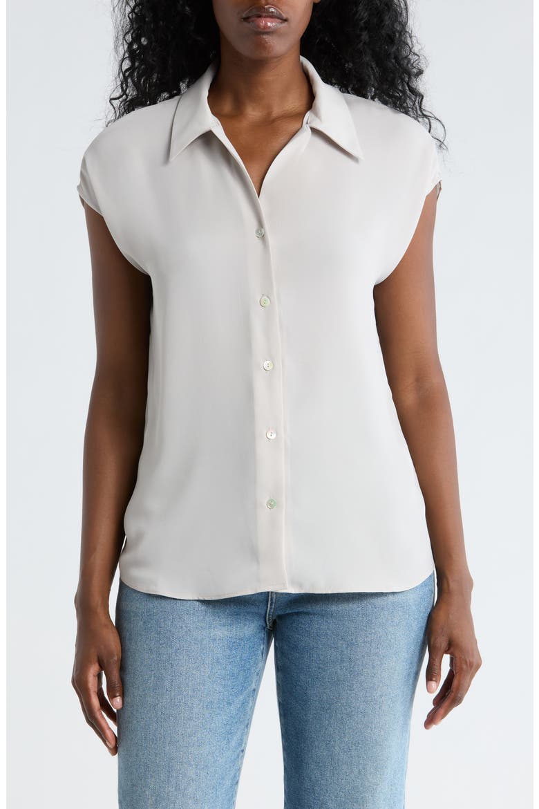 Cap Sleeve Button-Up Shirt, Main, color, PALE PLATINUM