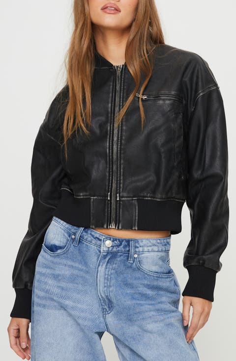 Sweet Disaster Faux Leather Bomber Jacket