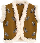 Desigual Bead Detail Faux Fur Trim Vest