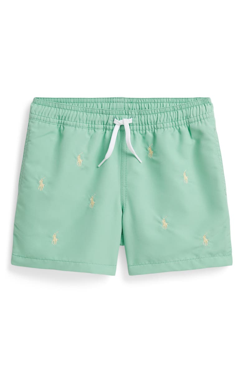 Polo Ralph Lauren Kids' Traveler Embroidered Pony Swim Trunks, Main, color, Celadon