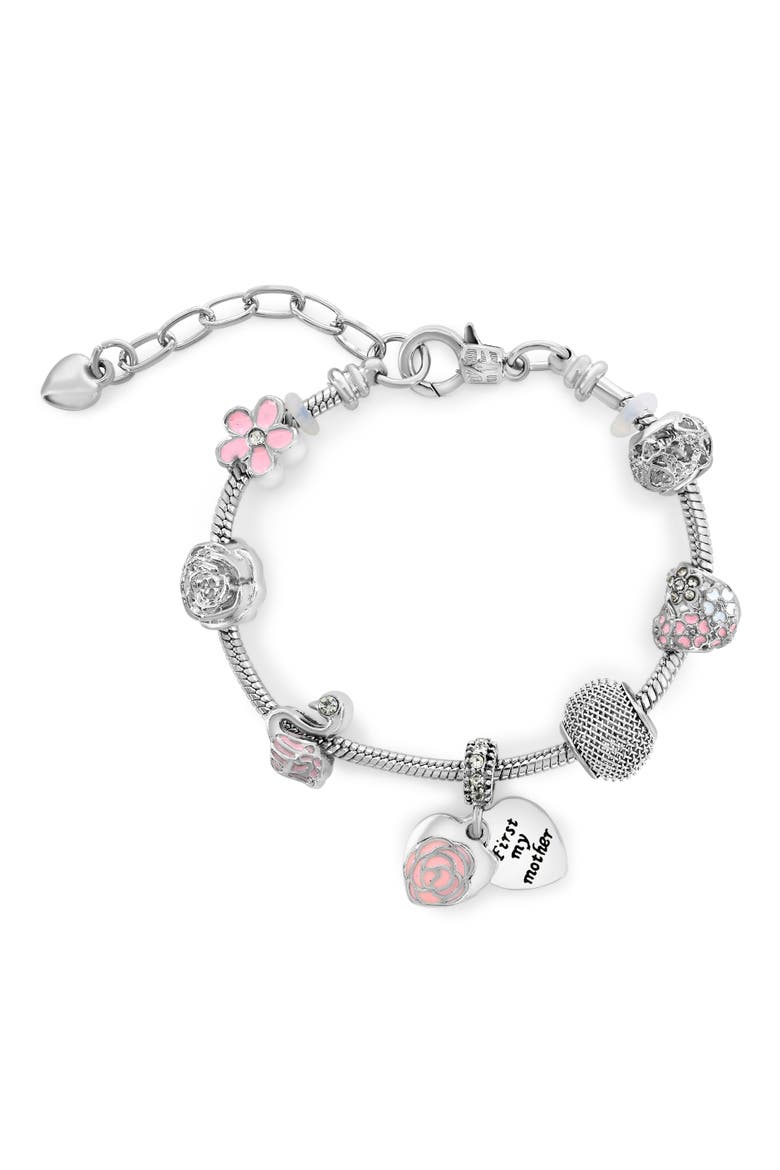 Flower And Heart Inspiring Charm Bracelet, Main, color, Pink