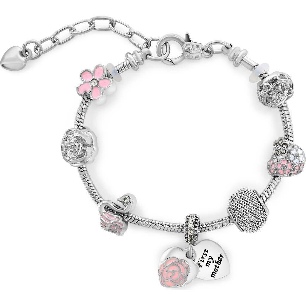 Donatello Gian Flower And Heart Inspiring Charm Bracelet In Silver