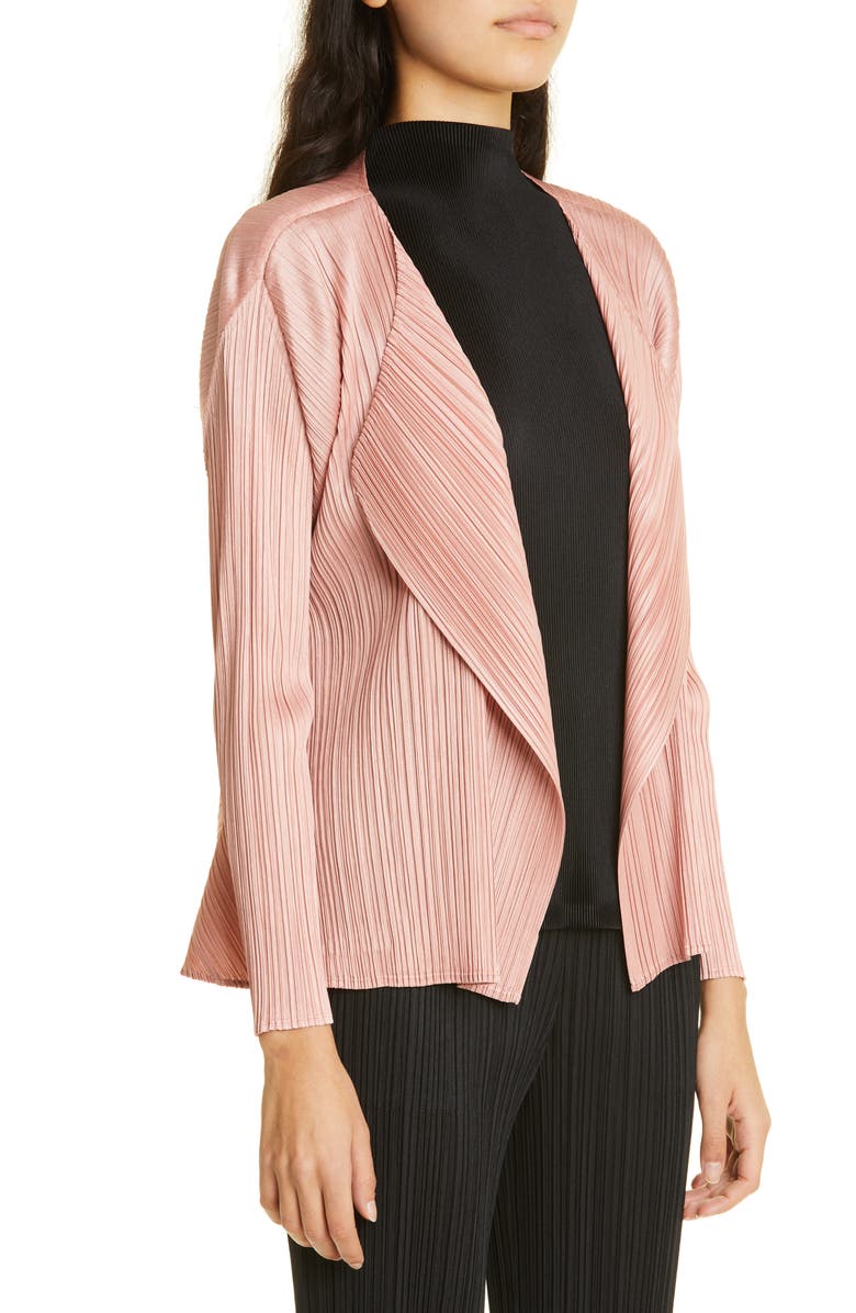 Pleats Please Issey Miyake Luster Pleated Open Front Jacket, Alternate, color,