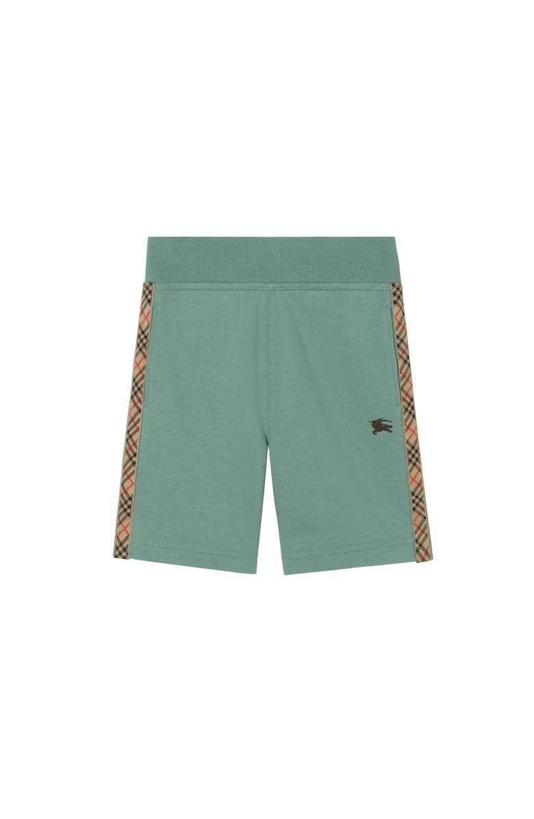 Burberry Check Trim Cotton Shorts, Main, color, Gulf Green