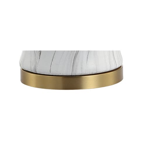 Jonathan Y Prague 28" Ceramic Marble Led Table Lamp, White/gold In White