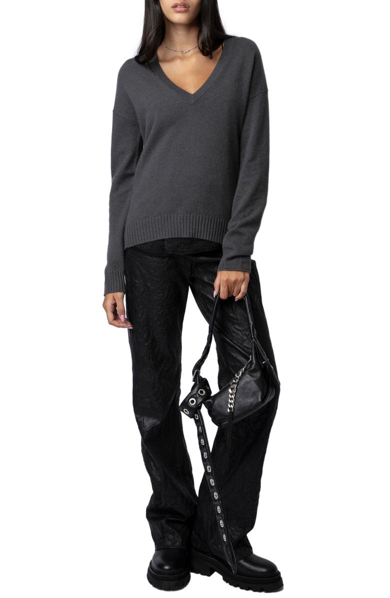 Zadig & Voltaire Vivi Patch Cashmere V-Neck Sweater, Alternate, color, 